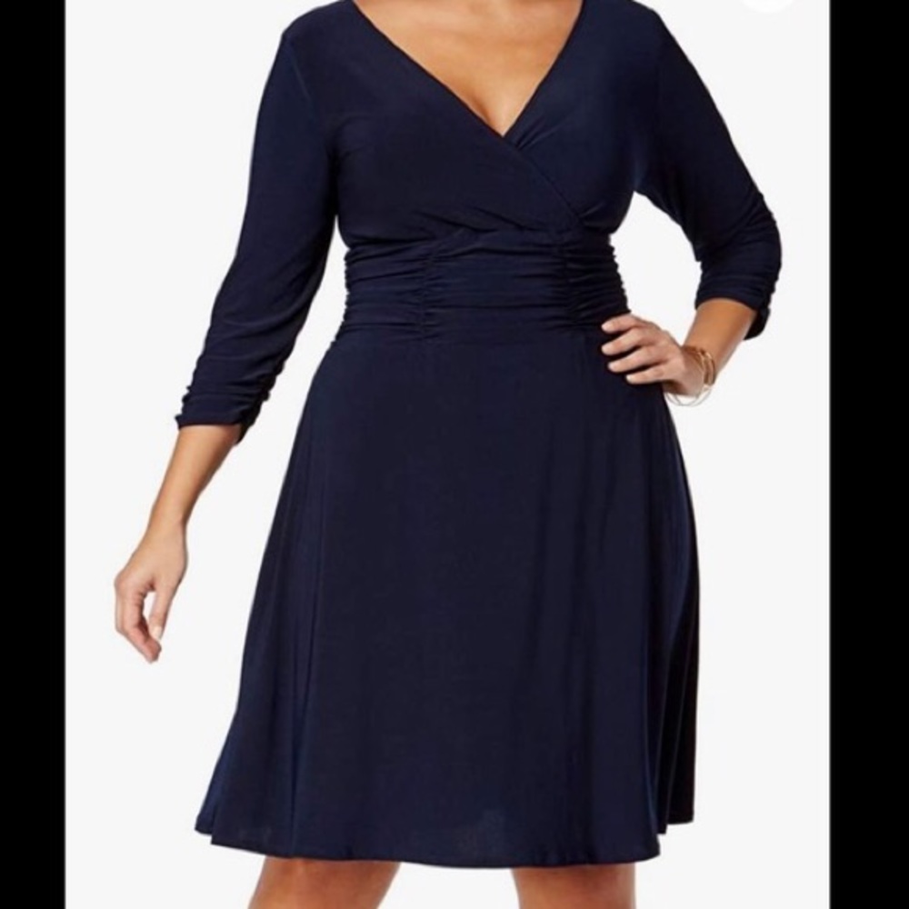 NY Collection navy blue midi plus size dress